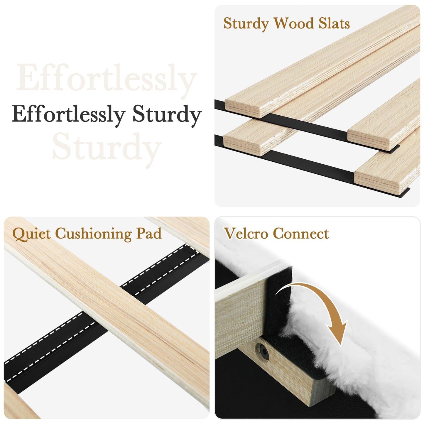 REVOMINCA Full Size Bed Frame with Headboard, Corduroy Upholstered Bed Frame, Wooden Slats Support, No Box Spring Needed, Easy Assembly, White