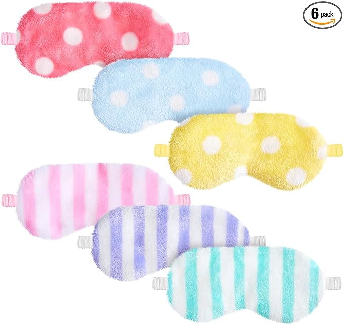 Cuffbow 6 Pcs Plush Sleep Eye Mask Silk Furry Eye Covers for Sleeping Cute Sleep Mask Fluffy Comfortable Sleeping Blindfold for Travel Sleepover Nap Party Supply Women(Lazy,Bright)