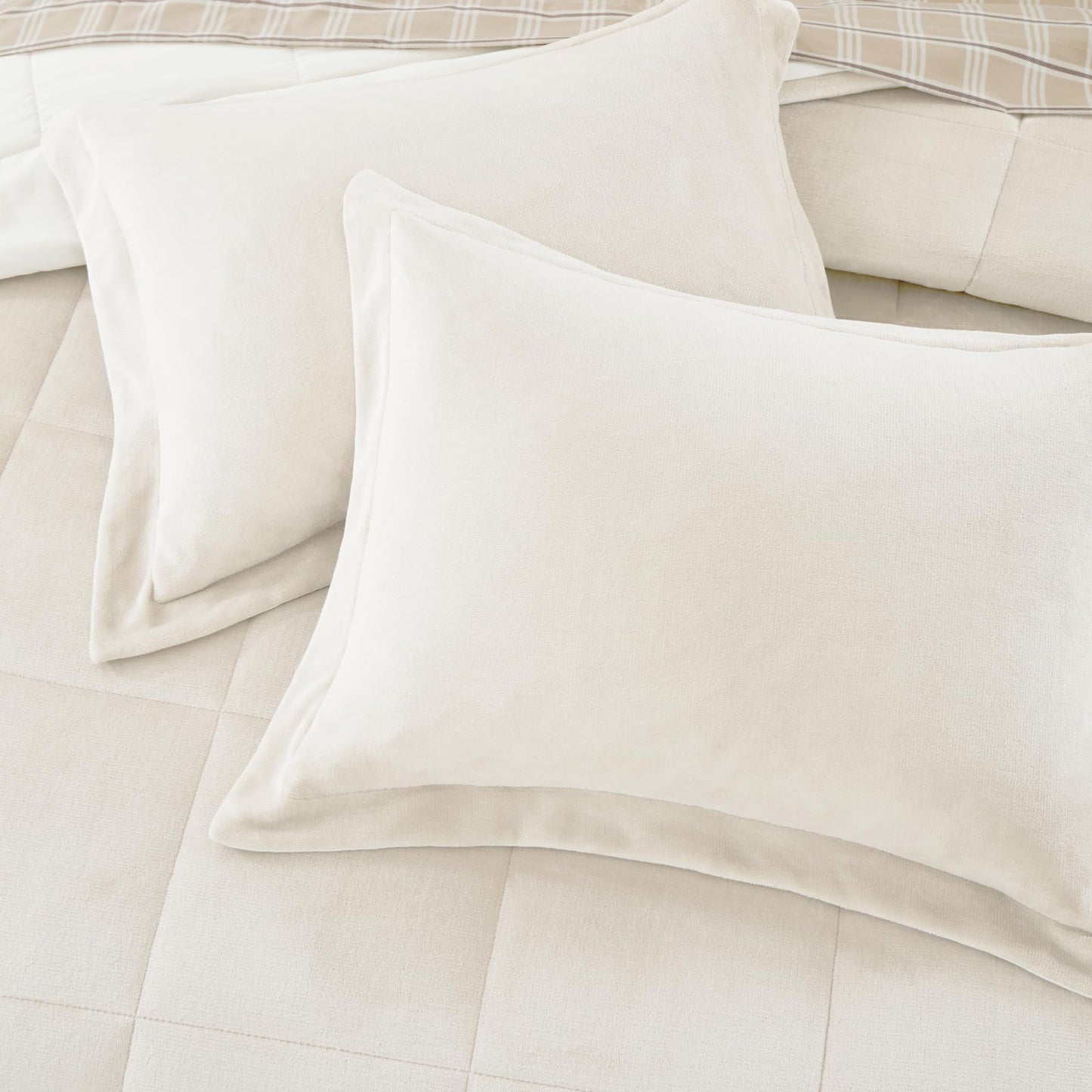 AMBERSPACE Plush Comforter Set Full Size Cream White, Flannel Velvet Comforter Sets 7 Pieces Bed in a Bag, Soft Warm Winter Bedding Set with Sheets, Pillowcases & Shams