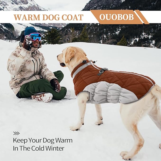OUOBOB Dog Winter Jacket Cozy Reflective Waterproof Windproof Warm Pet Garment,Comfortable Cold Weather Fleece Apparel Outfits with Zipper Closure for Small Medium Large Dogs Puppy Walking,X-Small
