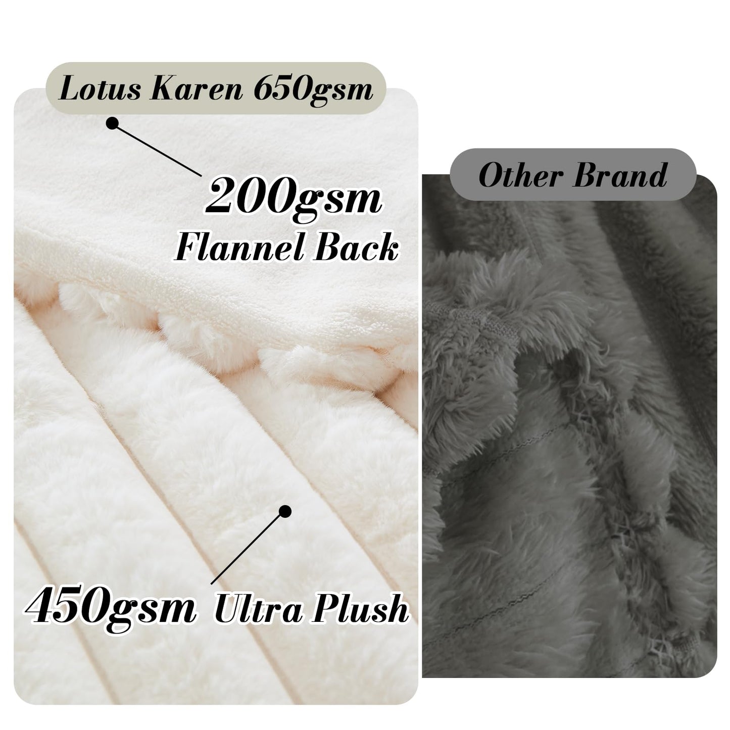 Lotus Karen Blanket for Bed Queen Size, Cozy Soft Fluffy Fuzzy Cream White Blanket, Striped Warm Thick Furry Plush Shaggy Large Blankets for Women, 90x90 Inches