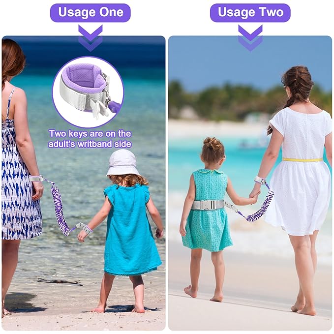 Accmor Toddler Leash with Reflective Baby Anti Lost Wrist Link, 2 in 1 Kids Walking Harnesses Belt Leashes with Key Lock for Girls Age 1-4, Keep Child Close Rope Tether for Outdoor Travel Purple