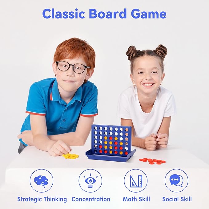 2-Pack Mini Pocket Sized 4 in a Row Board Game for Kids Ages 3+, Perfect Travel Sized Classic Games for Planes and Cars, Fun and Engaging Match Four Game for Children Ages 3 to 8 Years Old