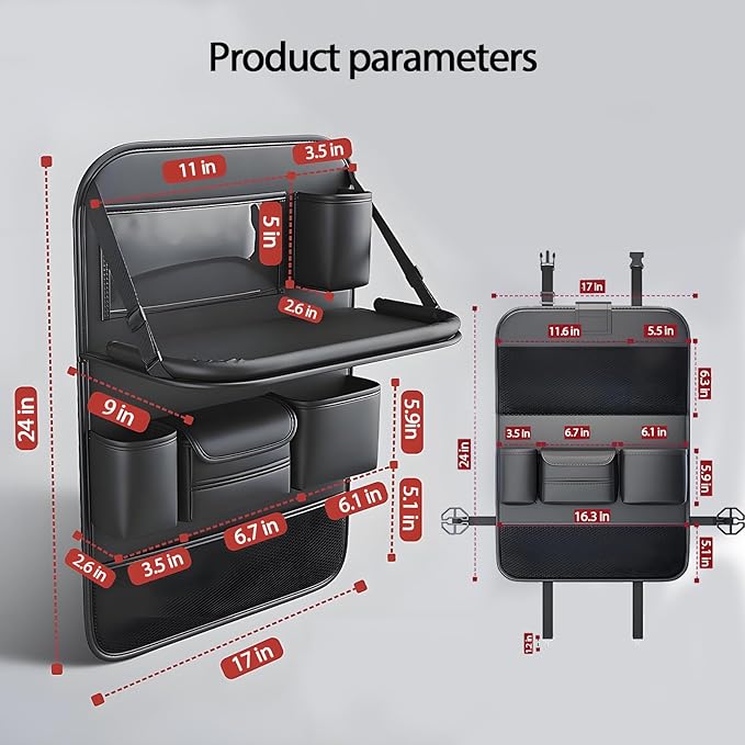 FASTAGEI Universal Foldable Car Backseat Organizer with Table Tray, Car Seat Back Protector with Touch Screen Phone Holder, Premium Leather Kick Mats with Storage Pockets Tissue Holder (Black)