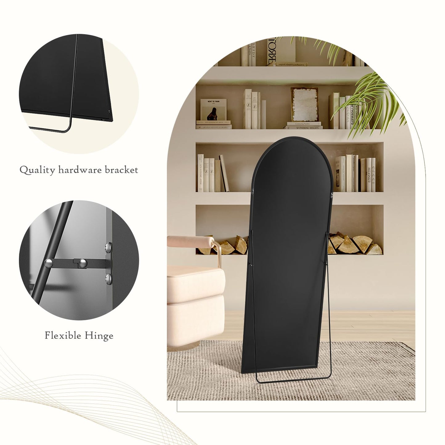 Aidoly Arched Mirror Full Length, Upgraded 21"x64" Body Wall Mirrors with Shatter-Proof Glass, Floor Standing, Hanging or Leaning, Tall Arch Mirror with Stand Aluminum Alloy Frame for Bedroom, Gold
