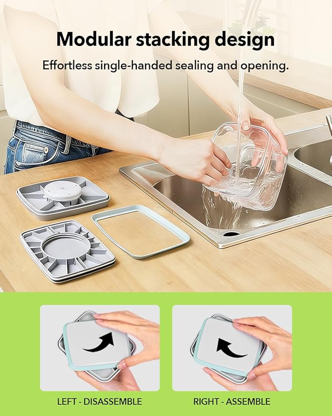 EQI Airtight Food Storage with One-Touch Lid, (3 × 1.27 QT / 1.2 L) Stackable Durable PET for Sugar, Grains, Coffee Beans, and Baking Pantry Organization