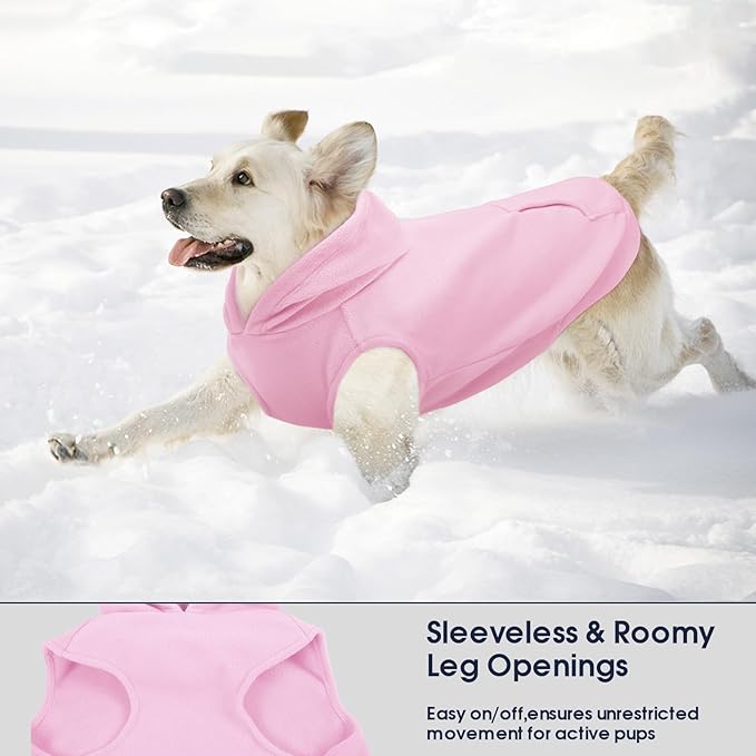 IECOii XXL Dog Hoodie for Large Dogs, Fleece Dog Sweatshirt for Large Breed Male Female Dogs,Pet Pouch Hoodie Winter Sweater Coat with Leash Hole, Warm & Lightweight Outfit for Pitbull, Pink, 2XL