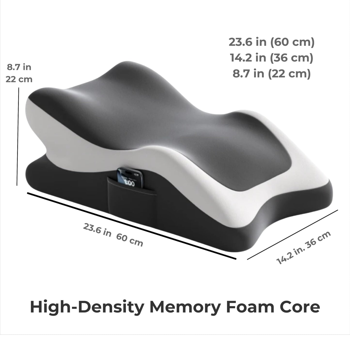 Dymane Memory Foam Wedge Pillow – 5-Zone Prone Reading Pillow for Bed, 27° Back Support, Leg Elevation & Acid Reflux Relief, Washable Cover, Dark Gray