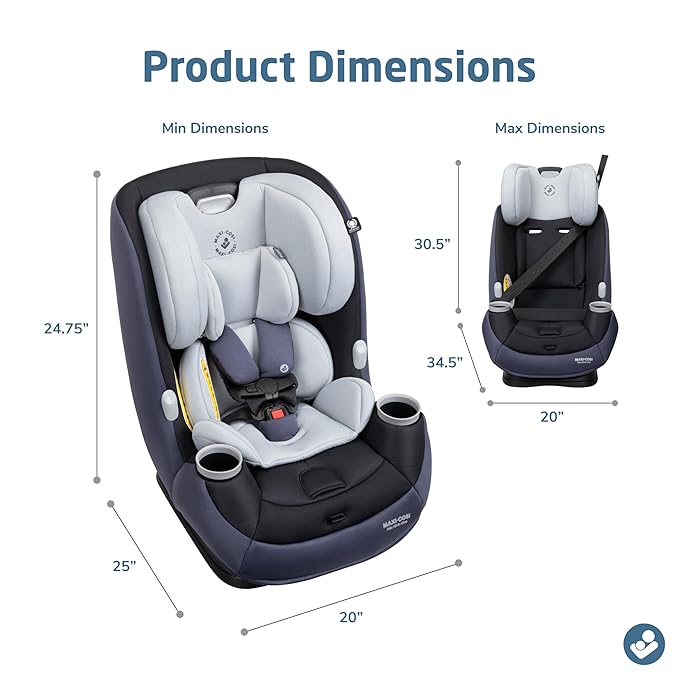 Maxi-Cosi Pria All-in-One Convertible Car Seat, Rear Facing Car Seat for Infants from 4-40 lbs, Forward Facing Car Seat up to 100 lbs in Booster Seat Mode, Midnight Slate