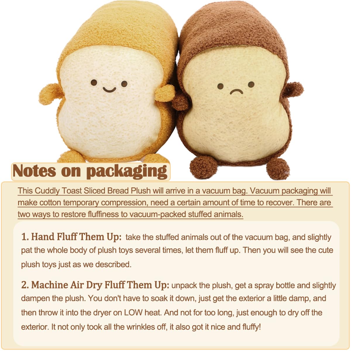 DENTRUN Toast Plush Pillow, Stuffed Bread Shape, Soft Food Plushie for Kids & Adults, 15"