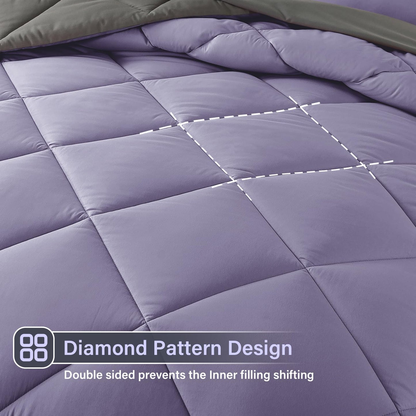 Cosybay Bed in a Bag Queen Reversible Comforter Sets 7pcs All Season Down Alternative Bedding Sets Lavender and Grey with Comforter, Pillow Shams, Flat Sheet, Fitted Sheet and Pillowcase