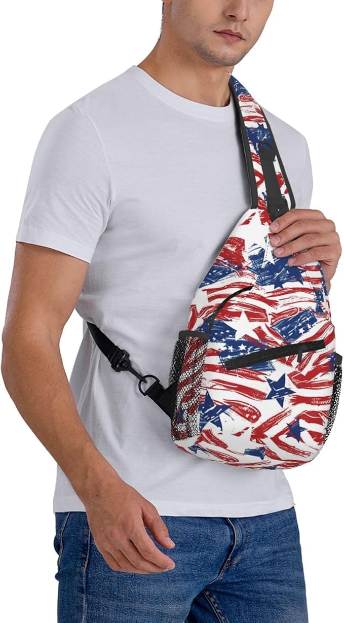 GJXFLSY American Flag Print Sling Backpack Crossbody Bag Casual Chest Bags Travel Hiking Daypack Shoulder Bag for Women Men