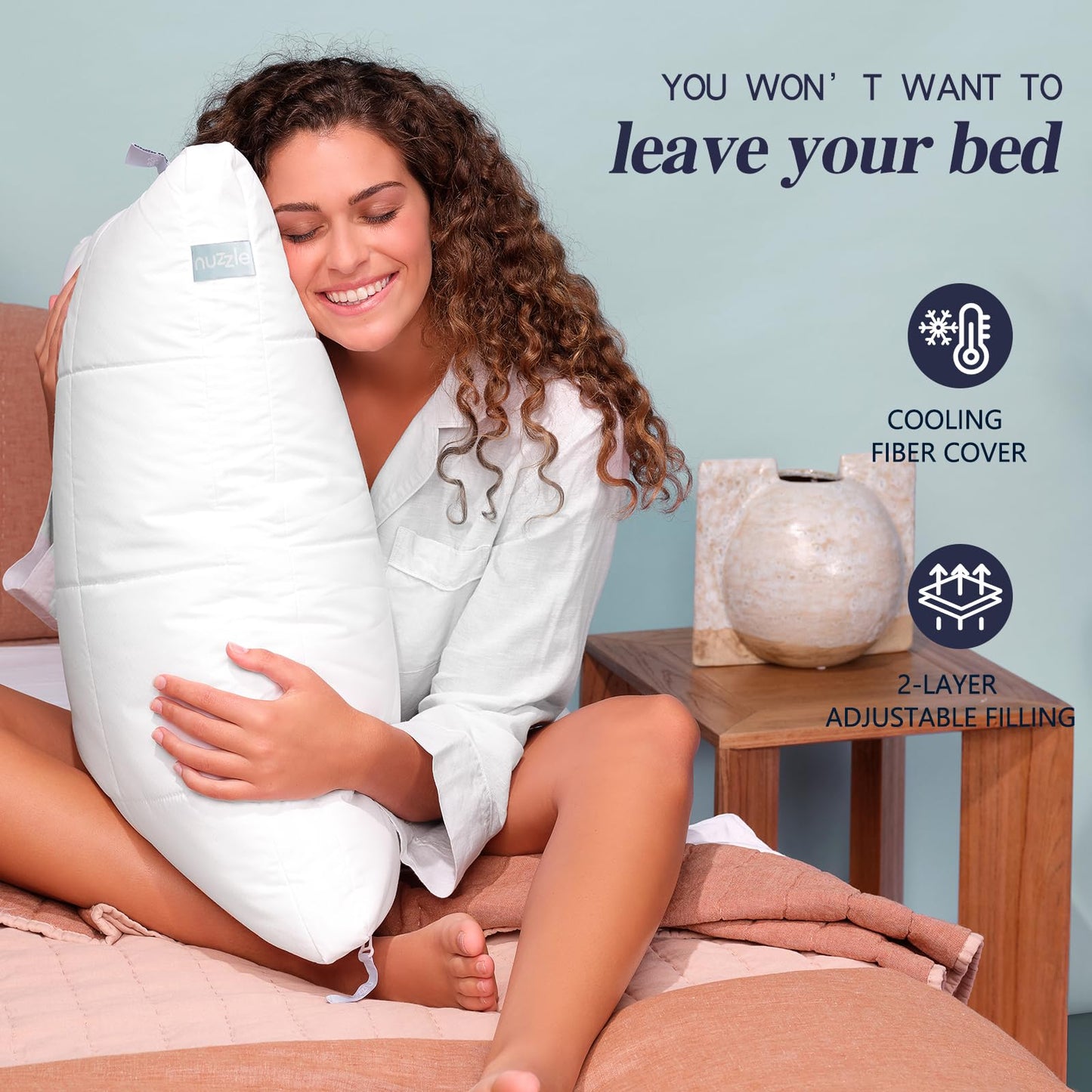 Nuzzle Cooling Adjustable Pillow for Side Sleepers,Standard Size Bed Pillow 4 Pack – Hotel Luxury Neck Support, Height Adjust Soft Sleeping Pillow for Back, Stomach or Side Sleepers-Home Gift