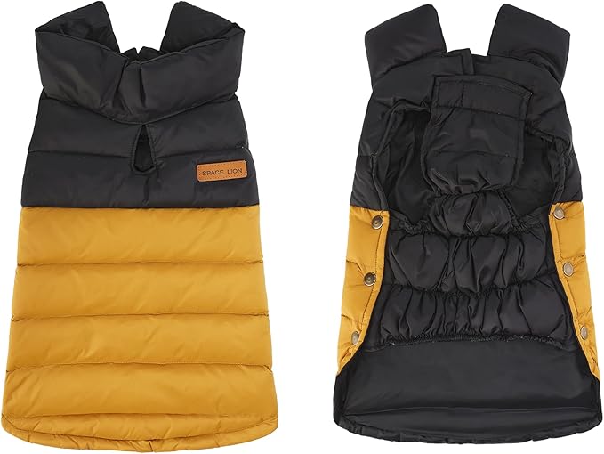 SPACE LION Dog Puffer Jacket, Down Winter Coat, Durable Outdoor Coat for Cold and Windy Conditions, Lightweight & Adjustable Fit Coats for Medium & Large Dogs,(BlackKhaki, Size18/L+)
