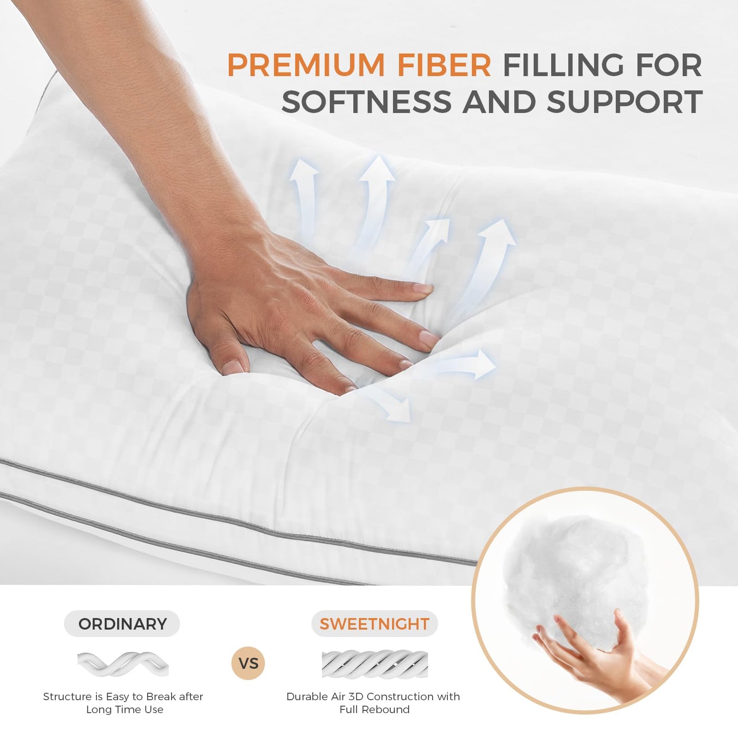SweetNight Bed Pillows Queen Size Set of 2, Fluffy Luxury Hotel Pillows Collection Gusseted for Neck and Shoulder, Side Back Stomach Sleeper Pillow, Cozy Night 18"X28"