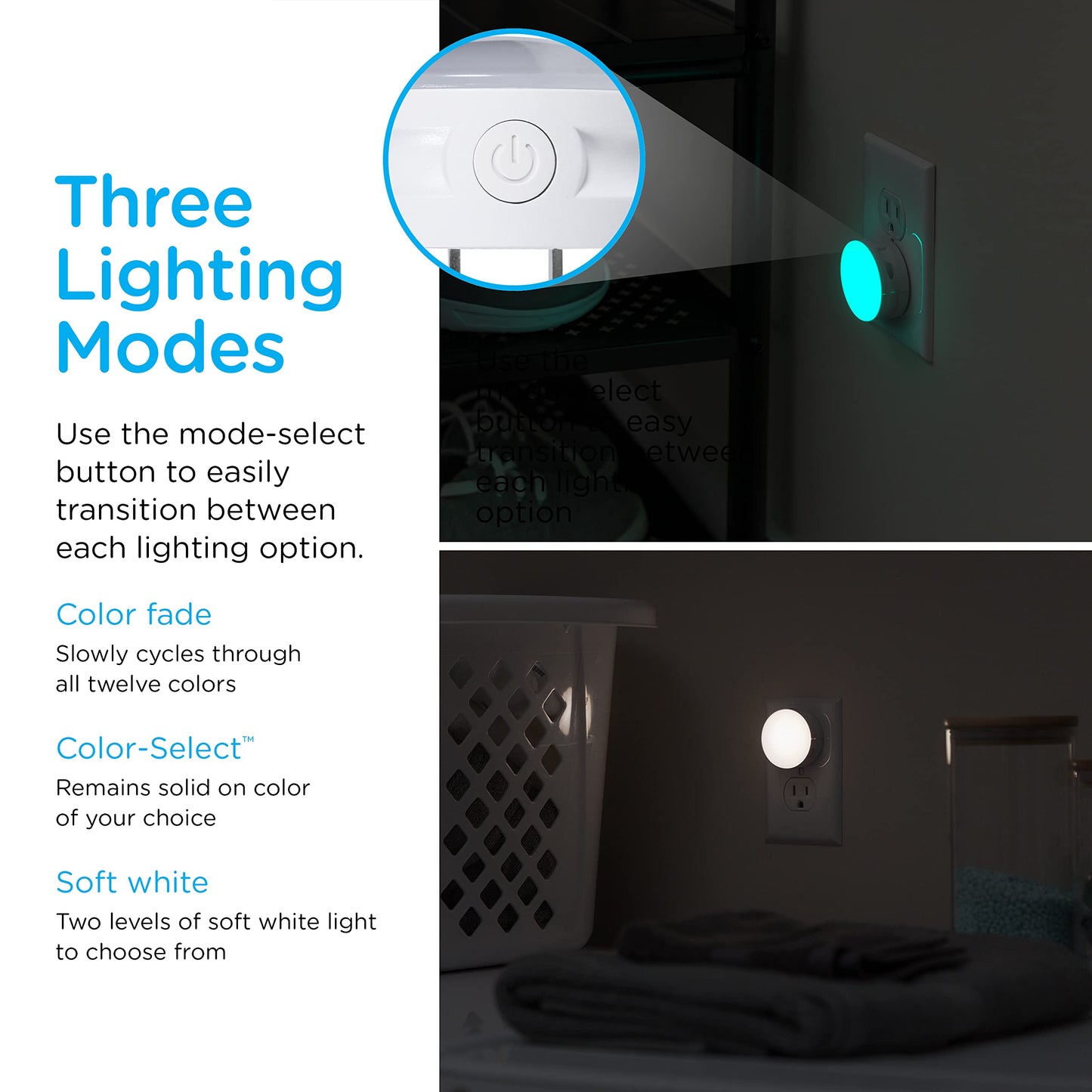 Lights by Night Color Changing Mini LED Night Light, Plug-in, Dusk to Dawn Sensor, Compact, 3 Modes, Ambient Lighting, for Kids or Adults, Bedroom, Bathroom, Nursery, Hallway, 4 Pack, 72961