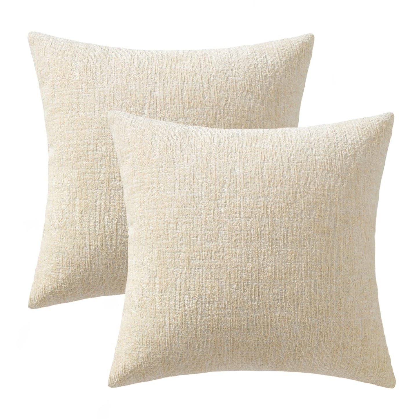 MIULEE Decorative Throw Pillow Covers 18x18 Pack of 2 Beige Couch Pillow Covers Soft Cozy Textured Chenille Pillowcases for Home Decor Sofa Living Room Cushion Bedroom