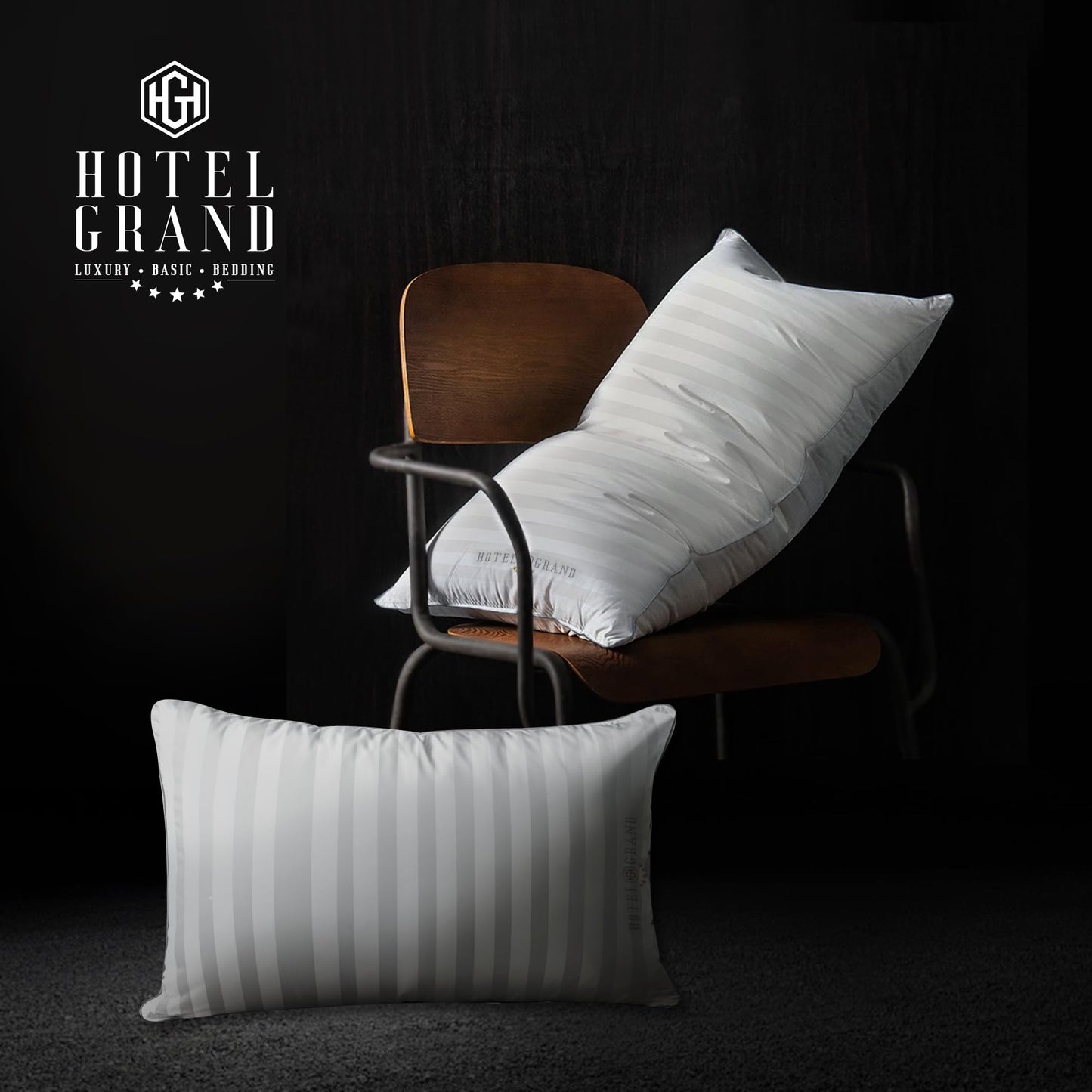Hotel Grand Bed Pillows King Size Set of 2 Packs - 500 Thread Count 100% Cotton Medium Firm Hypoallergenic Feather Down Pillows Machine Washable Pillow for Back, Stomach or Side Sleepers, 20"x36"