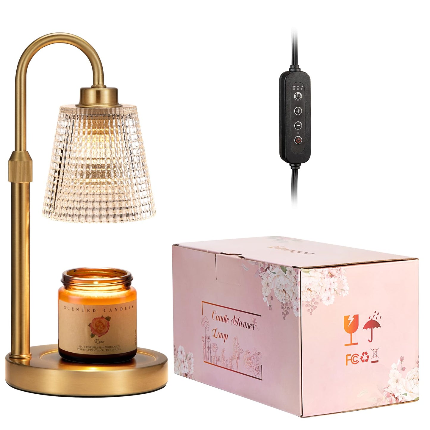 Innqoo Gold Candle Warmer Lamp with Timer, Dimmable Candle Warmer for Jar Candles, Height Adjustable Wax Melts Warmer, Birthday Gifts for Women Mom, House Warming Gifts New Home Decor