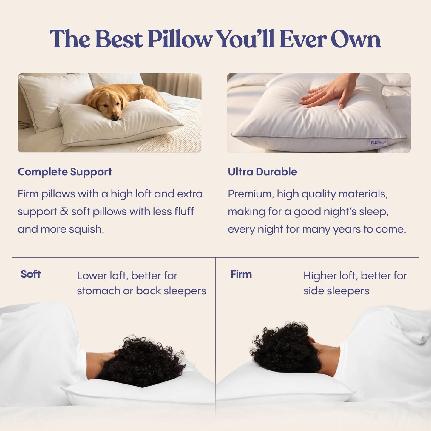 FluffCo Down Alternative Pillows King Size Set of 2 - King Bed Pillows for Sleeping - Made in USA - Cooling Surface and Machine Washable for Side, Back, and Stomach Sleepers