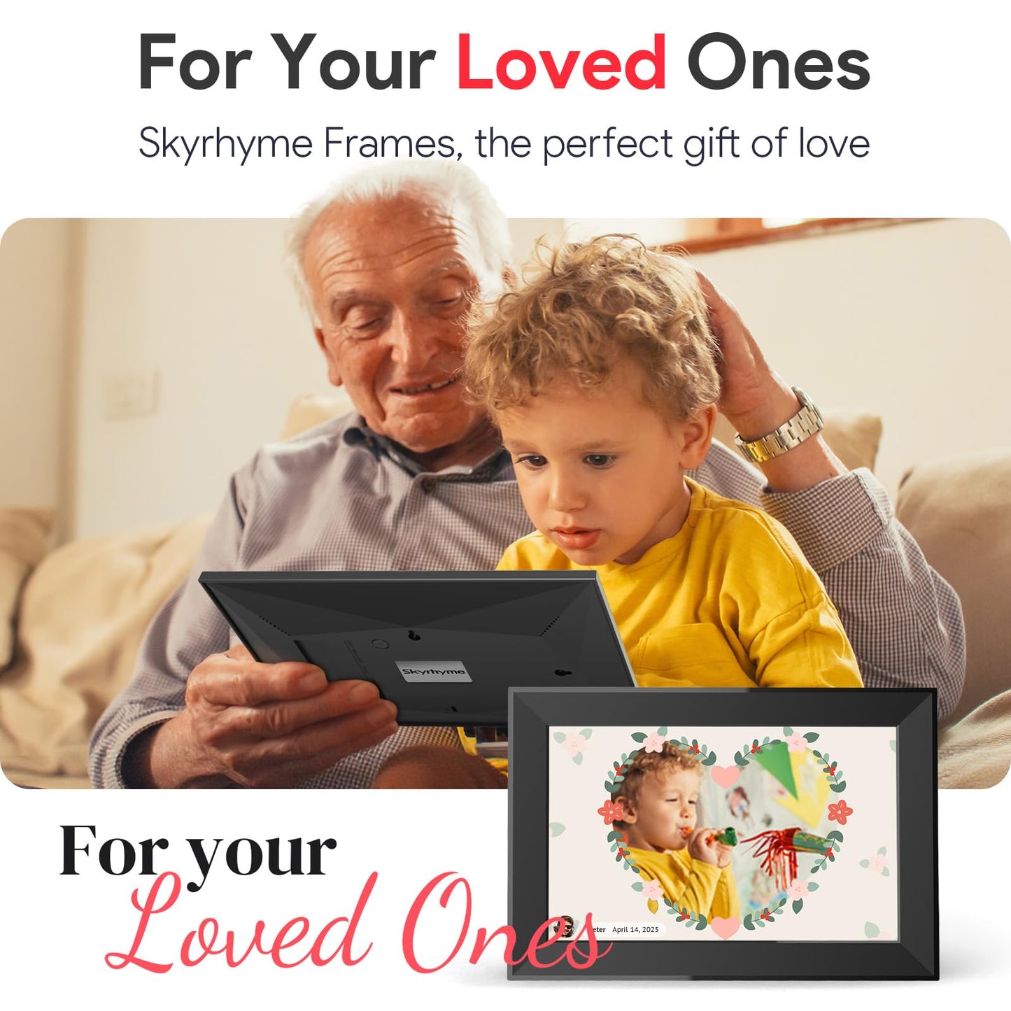 Skyrhyme 10.1 Inch Digital Picture Frame with 32GB Storage, Frameo WiFi Digital Photo Frame, 1280 * 800 IPS Touch Screen, Auto-Rotate Slideshow, Easy to Share Photo/Video via Free App