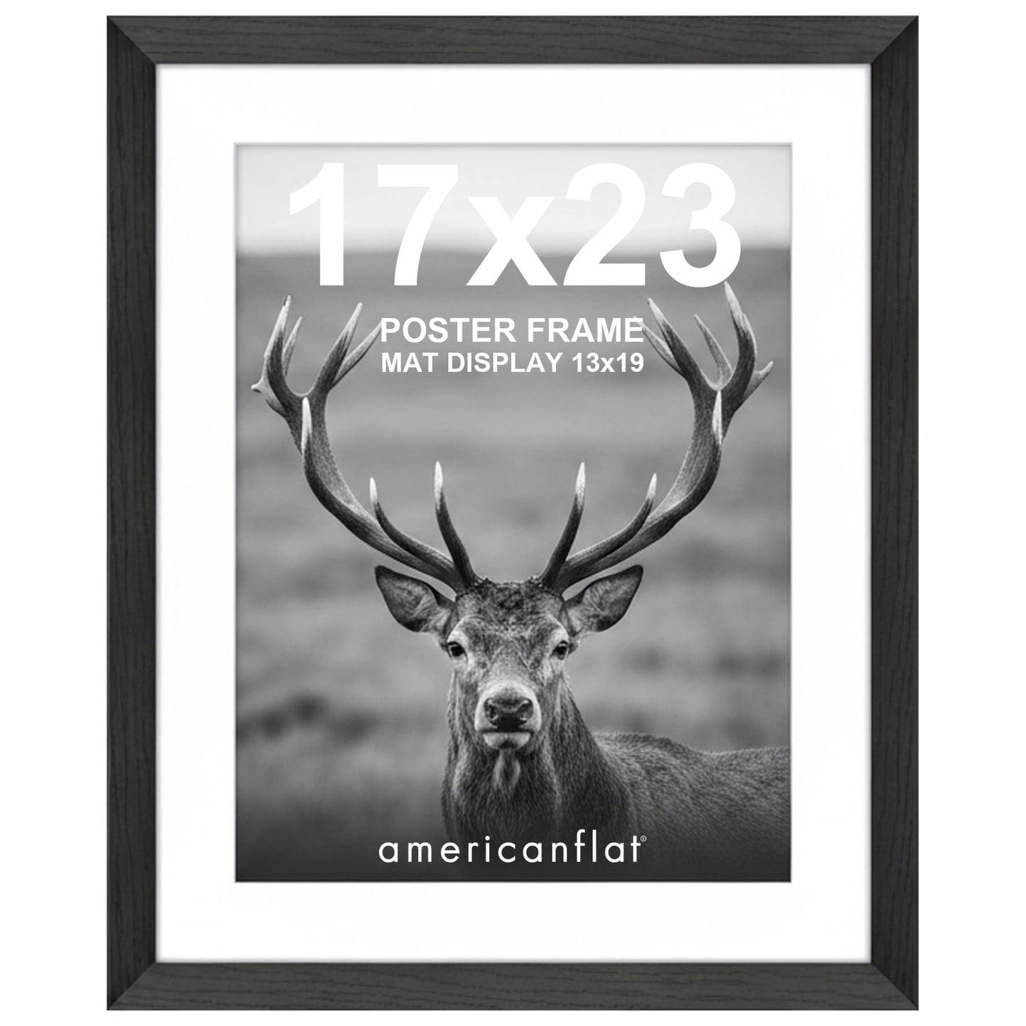 Americanflat 17x23 Picture Frame - Black Engineered Wood with Polished Plexiglass - Matted to 13x19 Photo Size - Hudson Collection - Wide Picture Frame for Wall Display - Black