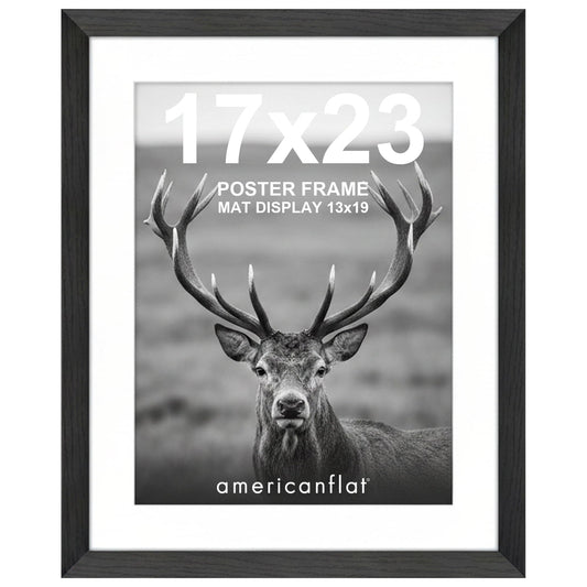 Americanflat 17x23 Picture Frame - Black Engineered Wood with Polished Plexiglass - Matted to 13x19 Photo Size - Hudson Collection - Wide Picture Frame for Wall Display - Black