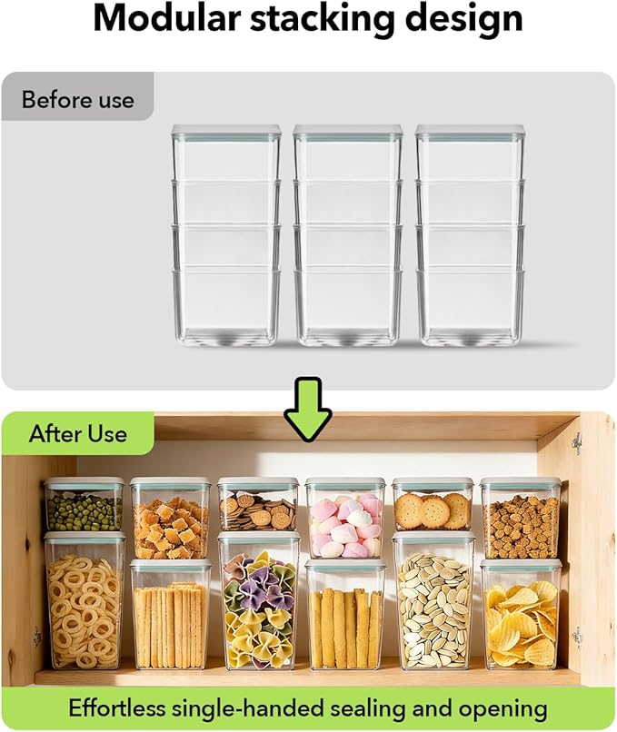 EQI Airtight Food Storage Container with One-Touch Lid, 12-Piece Set (1.3, 2.1, 2.9, 3.6 QT* 3) Stackable Durable BPA-Free for Baking Supplies, Pasta & Systematic Bulk Organization