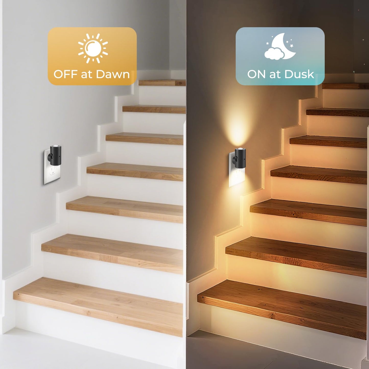 TSEXES LED Night Lights Plug into Wall,Dimmable Plug in Night Light, Dusk to Dawn, 0-200LM Bright Nightlight Auto-On/Off, 3000K Night Lights for Bedroom Hallway Stairway, 4 Pack