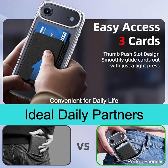 Ntwinro Magnetic for iPhone Air Clear Case (Compatible with MagSafe) with Black Detachable Wallet & Card Holder for 3 Cards [RFID Blocking] Military Grade Protective Slim Phone Cover for 17 Air 2025