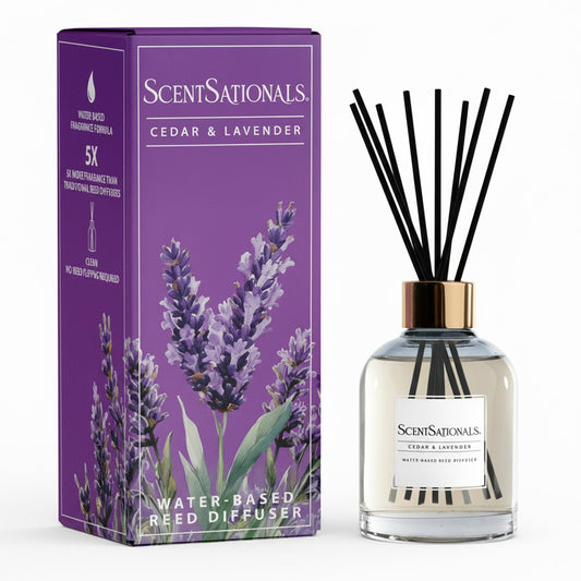 ScentSationals Water-Based Reed Diffuser - Cedar & Lavender - 5 FL OZ Aromatherapy Reed Diffuser