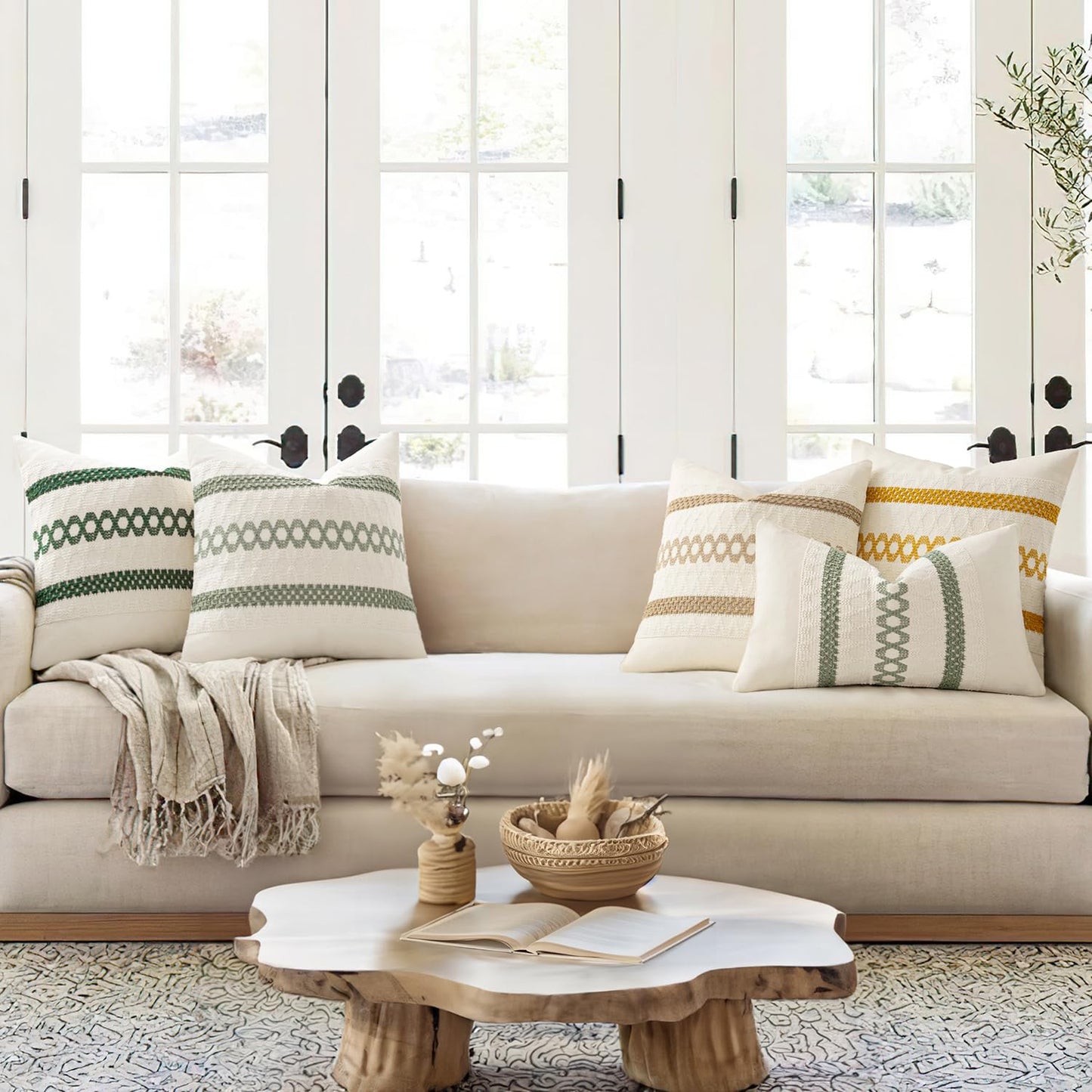 MIULEE Set of 2 Sage Green Boho Decorative Pillow Covers 18x18 Inch Farmhouse Rustic Couch Throw Pillows Modern Summer Cotton Cushion Covers Retro Cute Macrame Woven Spring Decor for Bed Sofa Chair