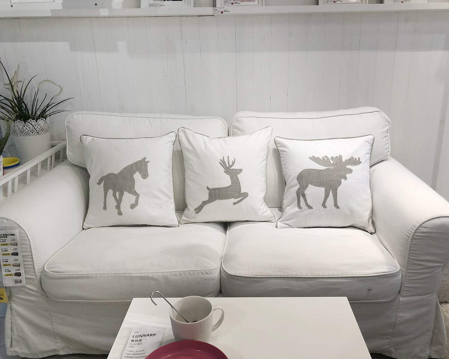 millianess Animal Cotton Throw Pillow Covers Horse Pattren Embroidered 18x18 Inches for Couch Cushions Covers (White) …