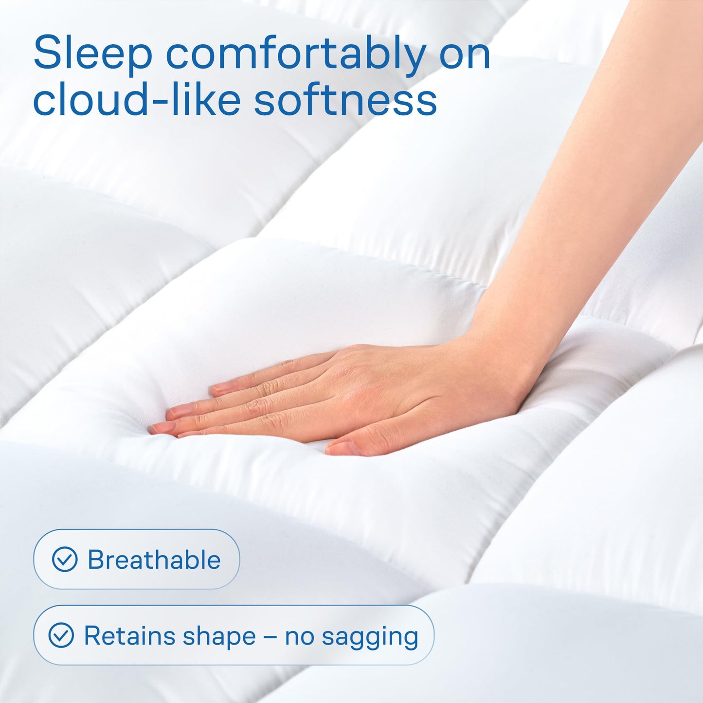 Ultra Soft Mattress Topper - Cloud-Like Mattress Pad for Back Pain Relief - Breathable Cooling Material for Hot Sleepers, Dark White