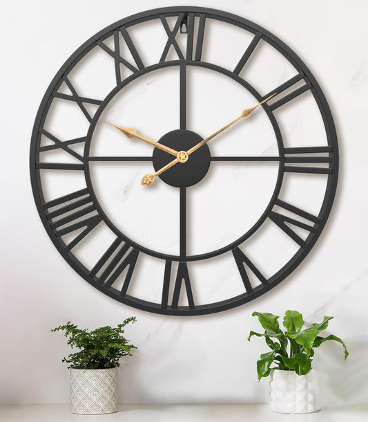 Pytha Sight 24 Inch Large Oversized Farmhouse Modern Decorative Wall Clock for Living Room,Silent Industrial Big Roman Numerals Vintage Metal Round Wall Clocks for Kitchen,Dining Room,Office