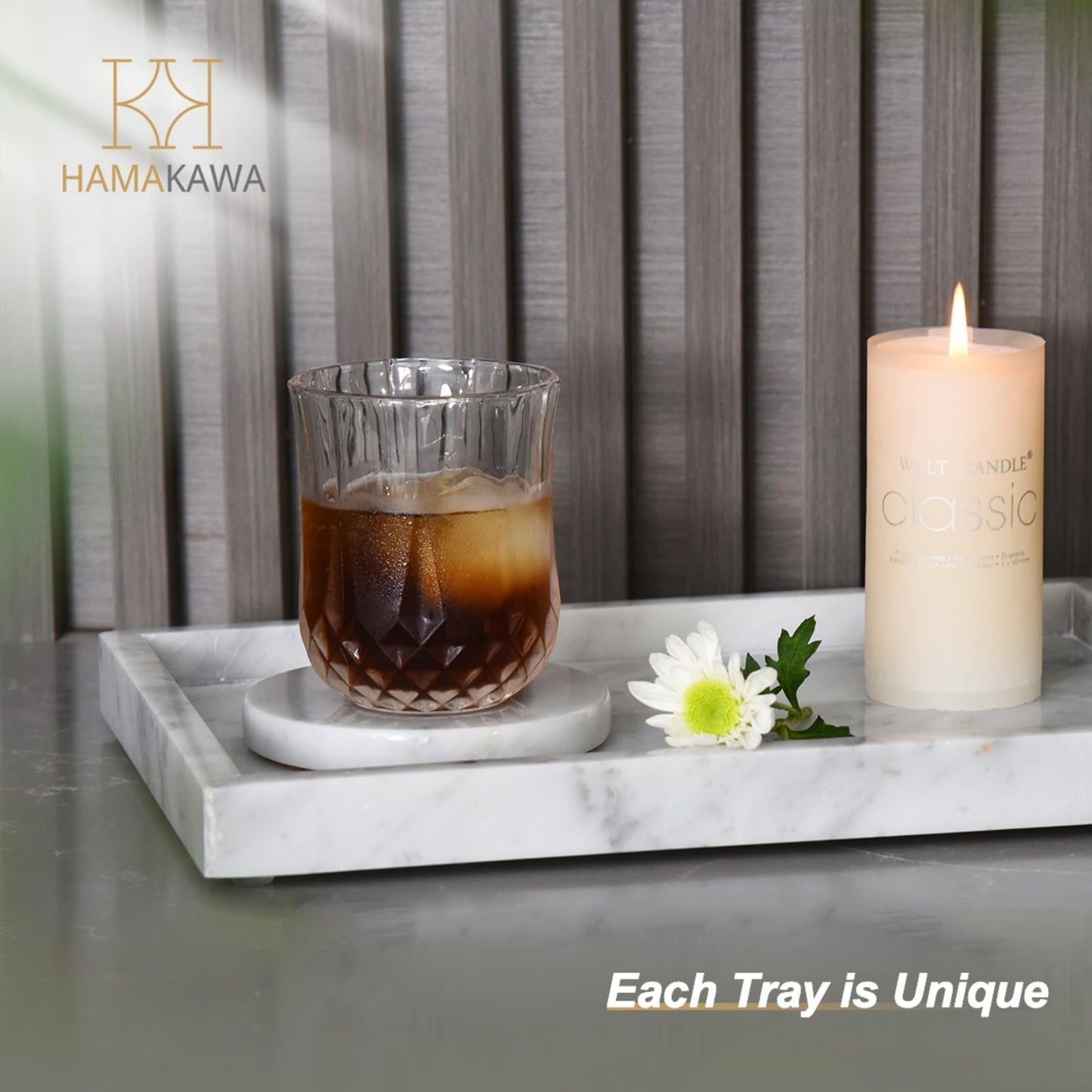 HAMAKAWA White Marble Vanity Tray, Real Natural Bathroom Tray 12 inch, Carrara White Stone Sink Trays, Large Perfume Trays, Countertop Organizer for Kitchen Counter, Dresser, Toilet Tank Top