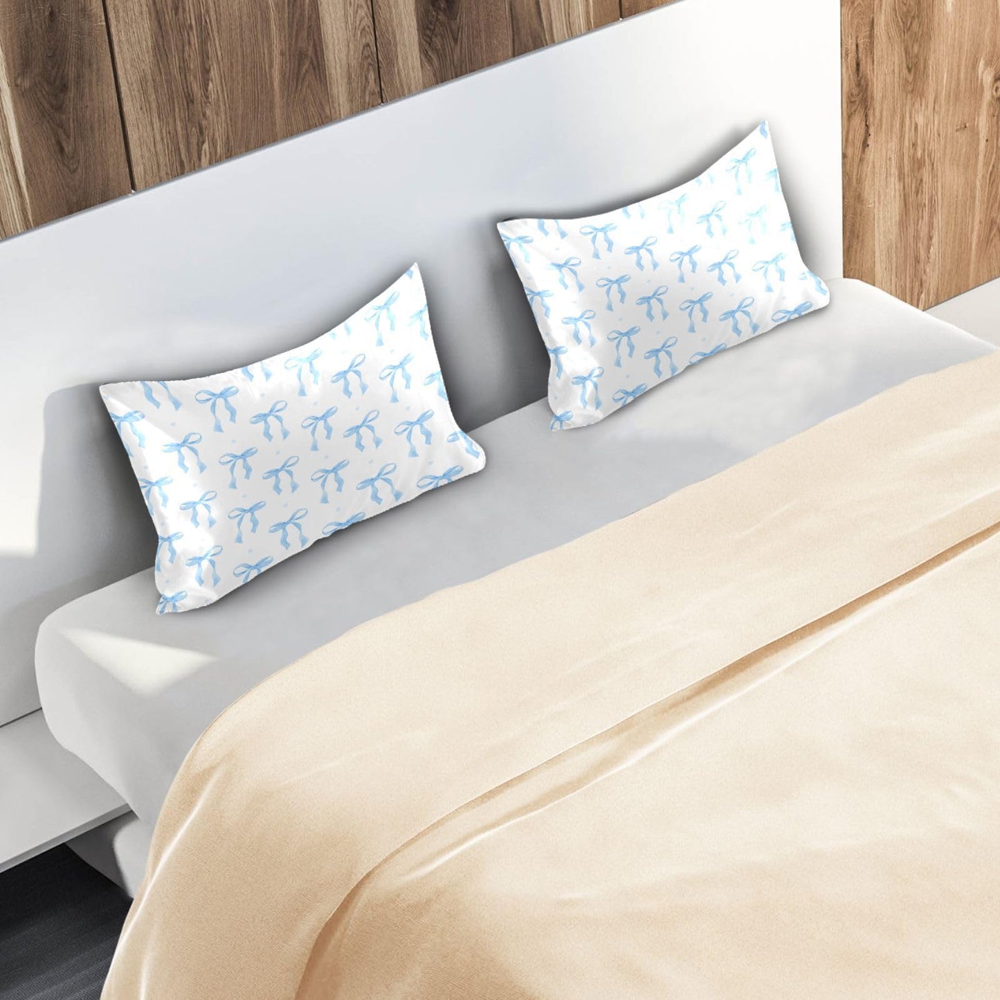 Blueangle Blue Ribbon Bow Satin Pillowcase for Hair and Skin Silk Pillowcase, Queen Size(20x30 inches) - Satin Pillow Covers with Envelope Closure