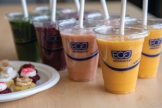 ECO PRODUCTS BlueStripe Recycled 20oz Plastic Cups, Case of 1000, Made from 30% Post-Consumer Recycled Plastic Bottles, Recycled PET (rPET) For Cold Drinks & Snacks, Clear For Visibility