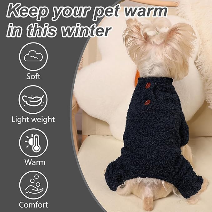 Dog Sweaters for Small Dogs Winter Dog Pajamas Sized Dogs Boy Girl Fleece Pet Clothes Puppy Outfit 4 Legs Jumpsuits for Chihuahua Yorkie Cat Apparel, Blue, S