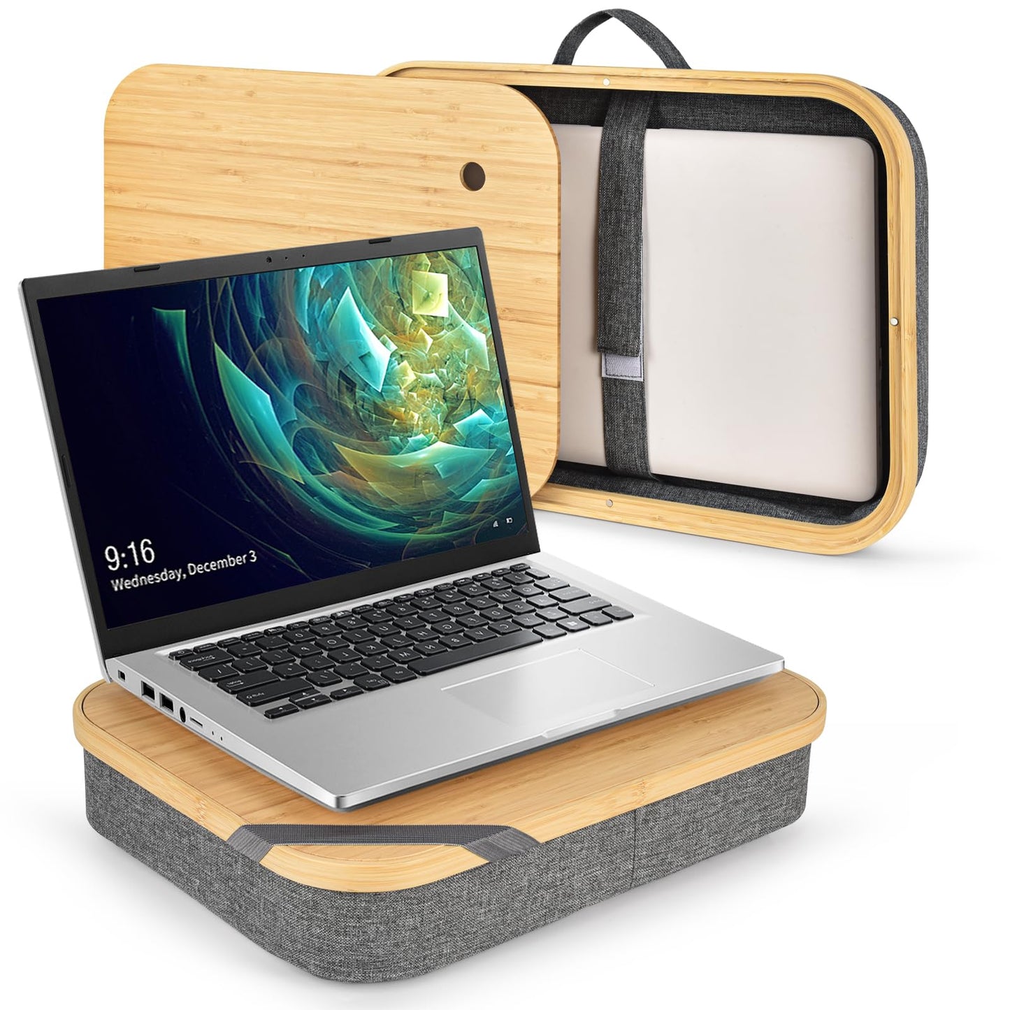 Mayjoy Bamboo Lap Desk with Storage, Cover Removable Lap Desk for Lap, Computer Laptop Stand on Lap, Work on Bed or Couch, Write or Draw on Your Lap (Grey)