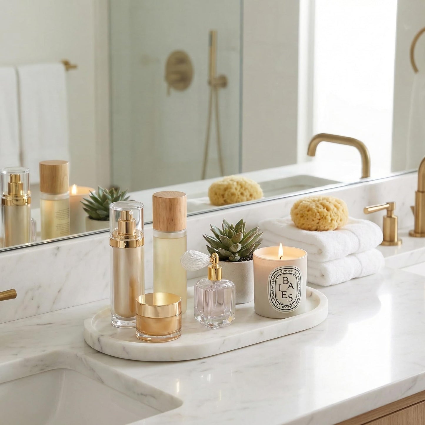 Natural Marble Vanity Tray for Bathroom Counter, Stone Catchall Tray for Perfume, Soap, Jewelry and Skincare, Bathroom Countertop Organizer for Vanity, Dresser or Kitchen Sink, 11.8 x 6.3 Inch