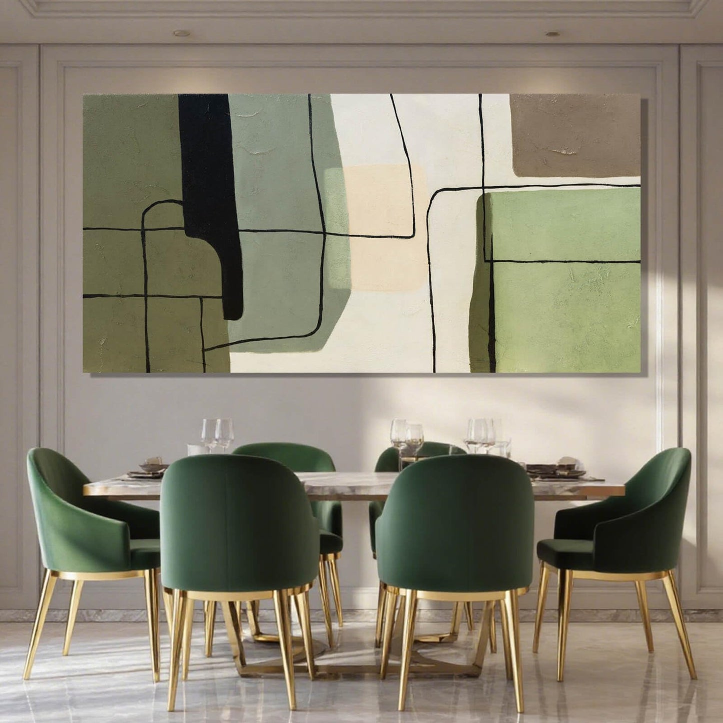 Framed Green Abstract Wall Art and White Modern Wall Decor, Modern Canvas Prints for Living Room, Bedroom, or Office, 24" x 48"