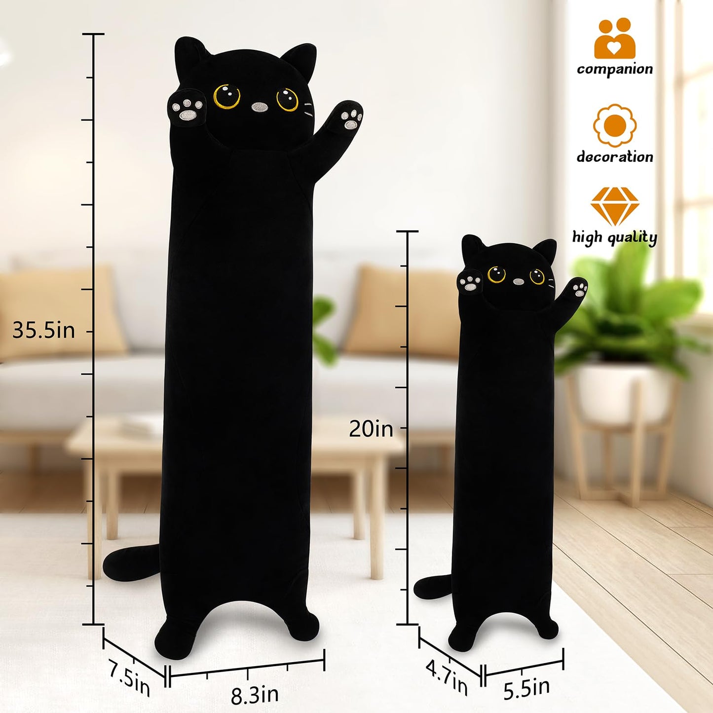 Sprinqdawin Cat Stuffed Animal-20” Black Cat Plush,Cute Plushies Animal Body Pillow,Kawaii Plush Toys Animals Gifts,Soft Animals Sleeping Hugging Pillow Cushion Dolls for Kids Adults Birthday