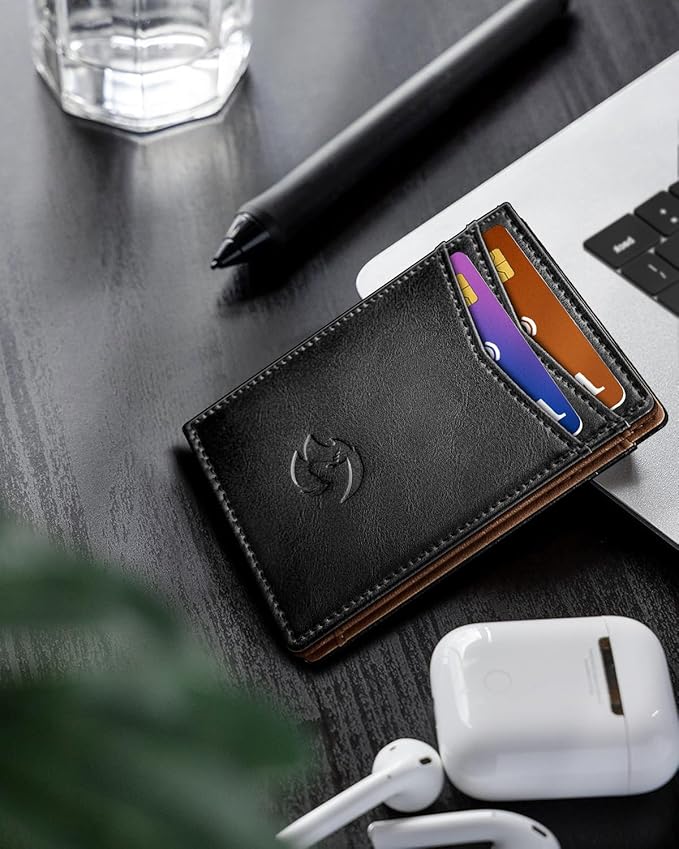 Housmai Magnetic Closure Slim Wallet for Men with Money Clip Gift Boxed,Genuine Leather Front Pocket Wallet, 3.9"x 2.7", RFID Blocking