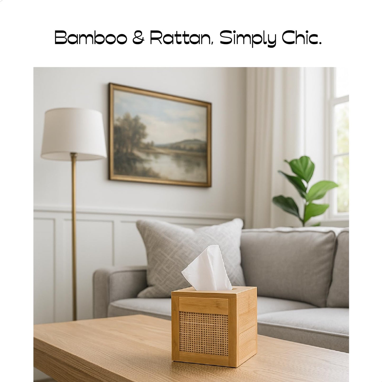 ABBI NIMO Square Bamboo Tissue Box Cover, Natural Rattan Tissue Holder with Magnets for Kitchen, Bathroom, Living Room, Bedroom or Office