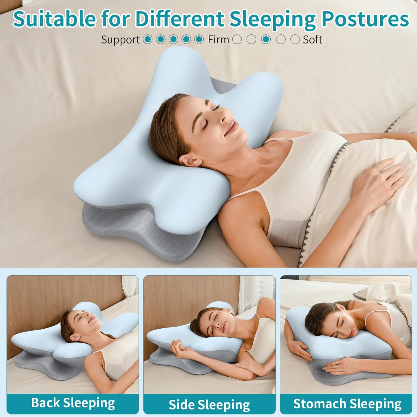 Cervical Neck Pillow for Pain Relief - Ergonomic Pillow for Neck Support, Contour Memory Foam Pillows for Sleeping, Contour Pillow for Reading & Bed Rest Pillows for Side Back Stomach Sleepers(Blue)