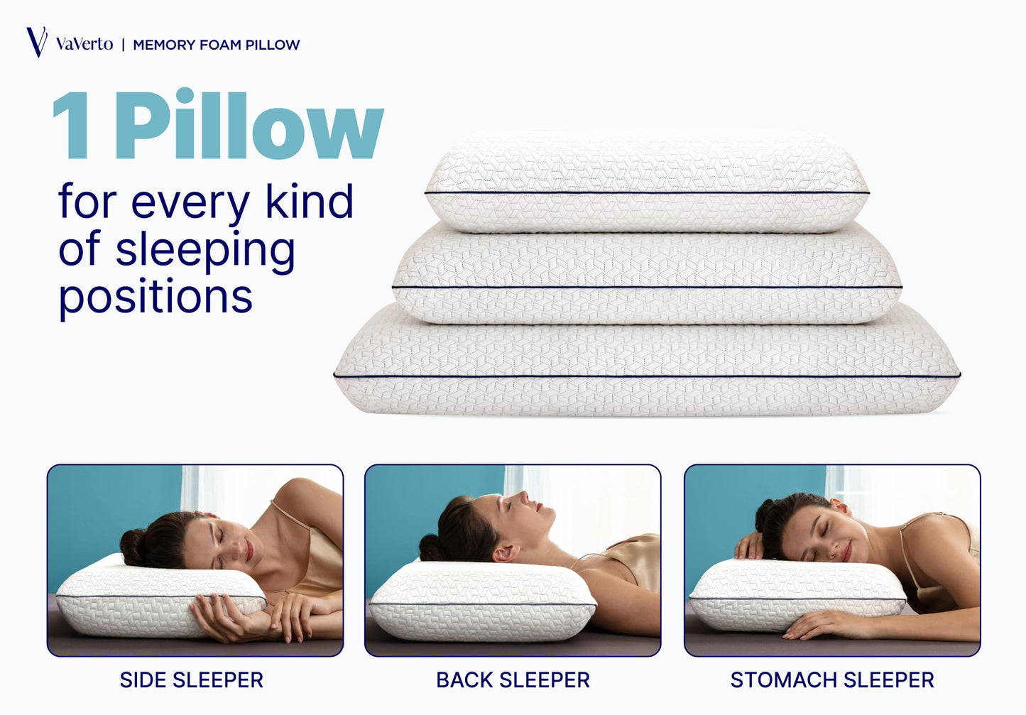 Cooling Gel Memory Foam Pillows - 1-Pack - Standard Size Memory Foam Pillow For Sleeping - Firm Pillow - Back, Stomach & Side Sleeper - Shoulder & Back Pain Relief - Washable, Bamboo Viscose Cover