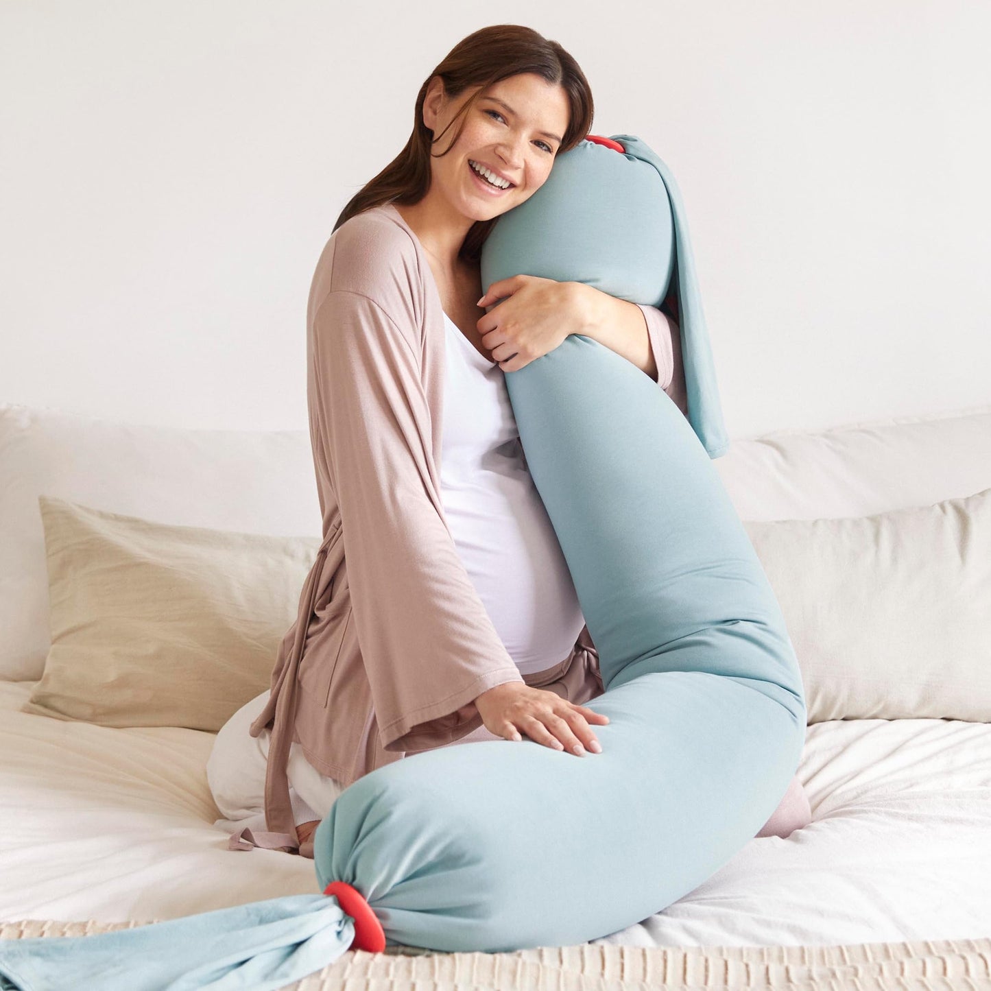 bbhugme Adjustable Pregnancy Pillow with Eucalyptus Cover & Extra Stone Cover - Full Body Support for Side Sleeping During Pregnancy