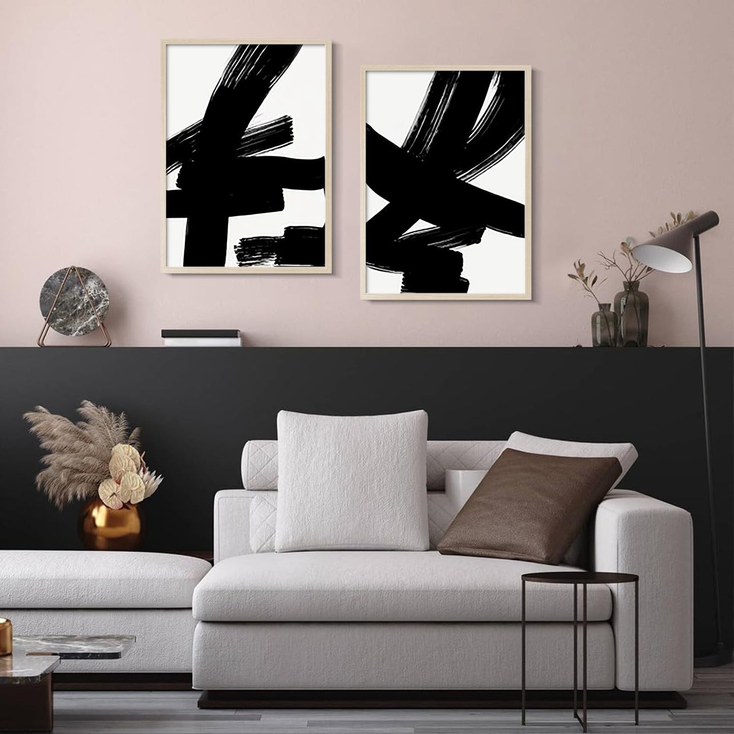 Abstract lines Canvas Wall Art 2Pcs Framed Modern Minimalist Prints Brush Stroke Gallery Picture Posters Living Room Bedroom Office 12x16 Inch Ready to Hang
