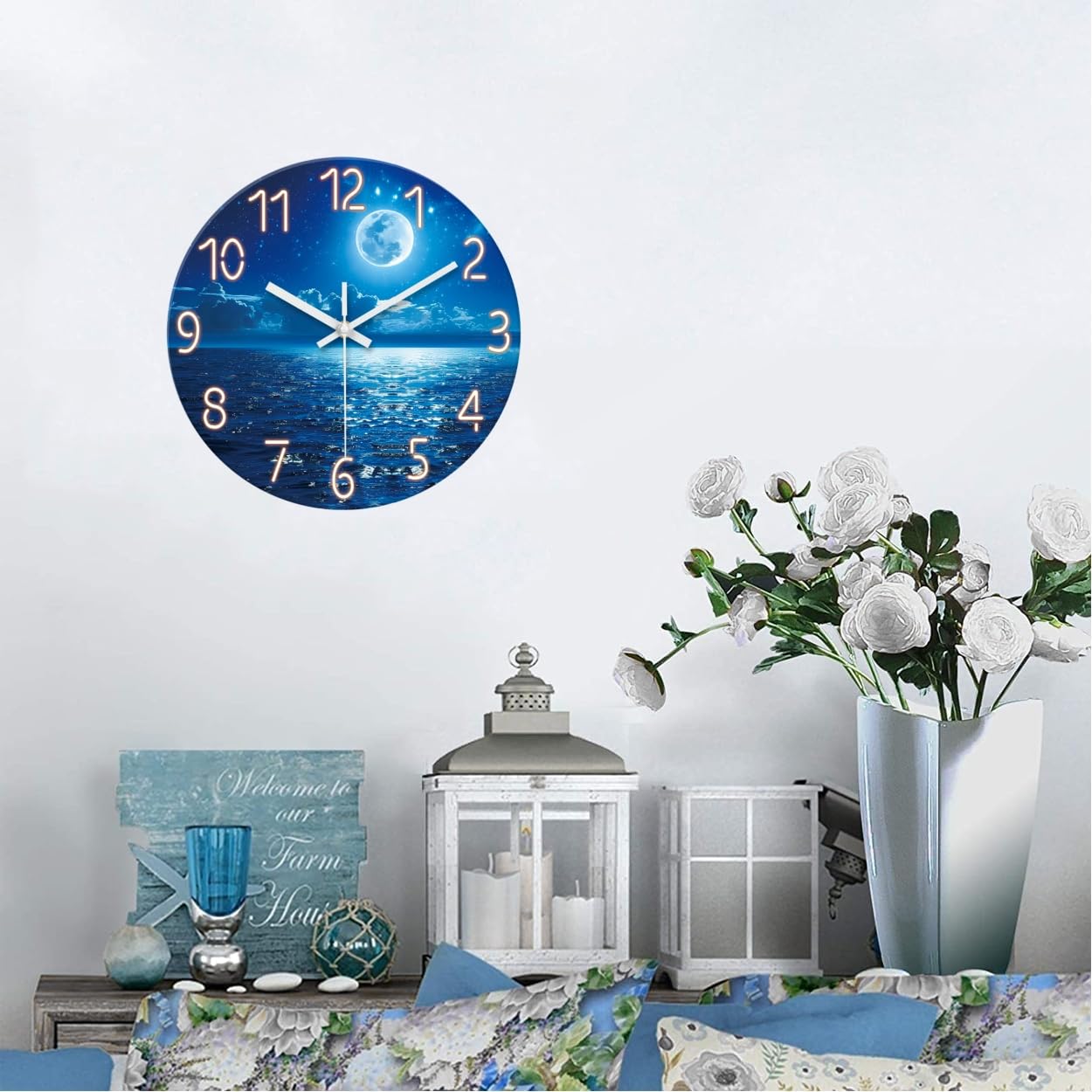 XFM Large Blue Moon Wall Clock Battery Operated 20 Inch